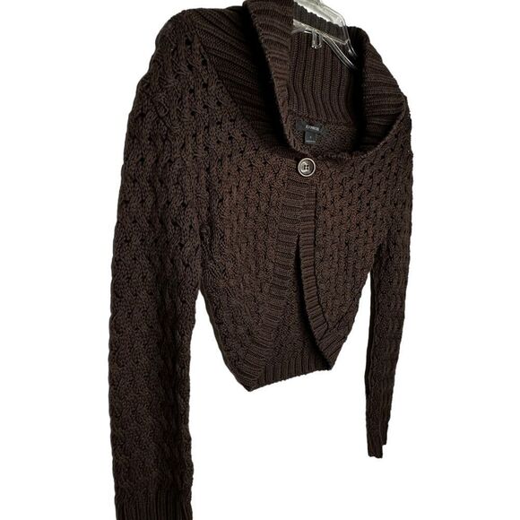Express Cropped Brown‎ Cardigan Sweater - Picture 3 of 6